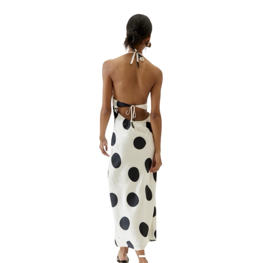 Urban Outfitters Everlight Satin Polka Dot Halter Maxi Dress Babydoll SZ Medium - Picture 4 of 11